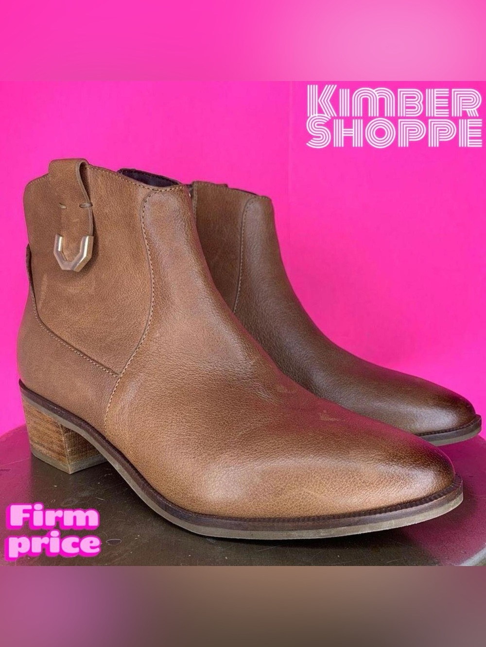 Cole Haan Maci Brown Leather Gold Pull Tab Almond Toe Ankle Boots US 6 UK 3.5